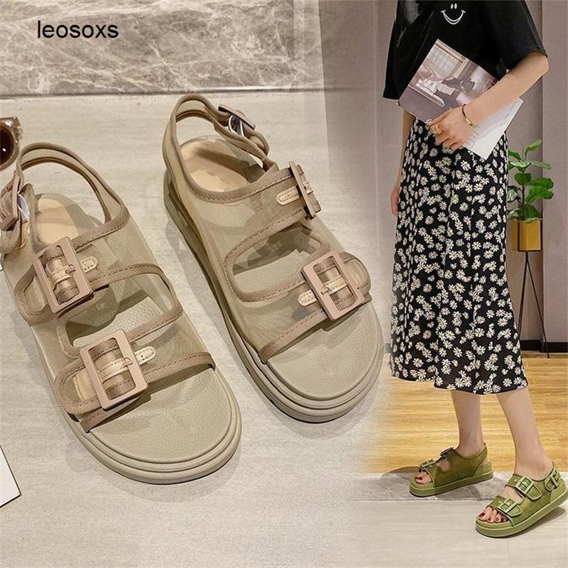 

Sandals Summer Shoes For WomenXiaock Mesh Women's 2021 Versatile Student Muffin Thick Bottom Green Black