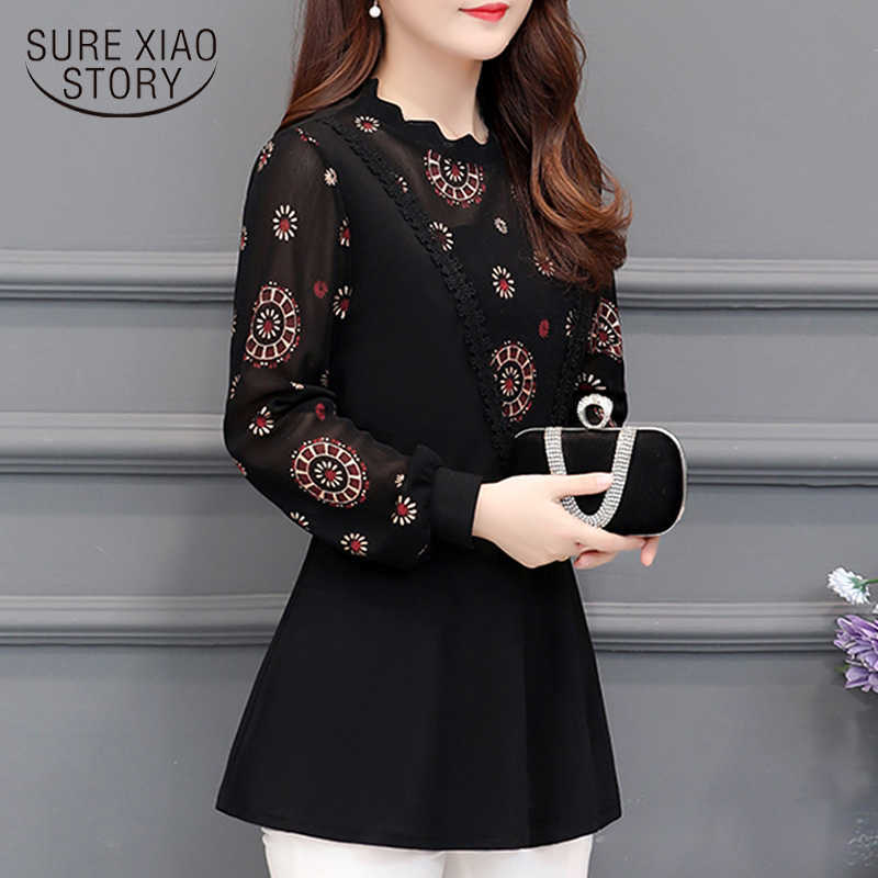

Fashion Spring Black Lace Gold Print Hollow Women Tops and Blouses Sexy Long Sleeve Slim Bottomed Shirt 8078 50 210527, Photo