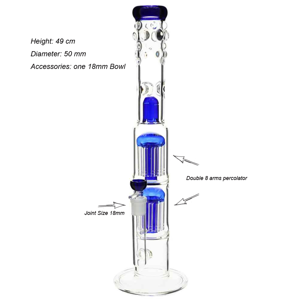 

Hookah Glass Bong "Spoiled blue Speranza" double tree perc dome percolator two style water bongs big dab rigs 19"