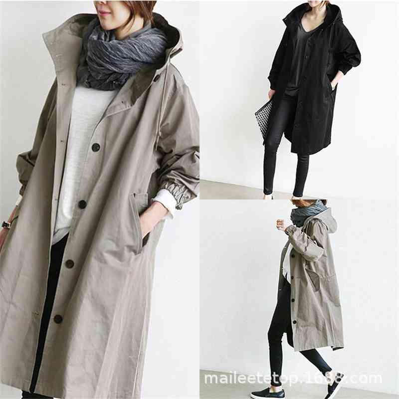

New large women's wear Korean version slim windbreaker fat mm medium length 200kg loose coat, Khaki