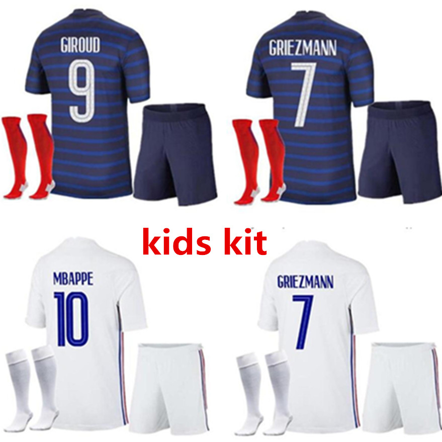 

2021 kids kit France home soccer jersey 21- 22 away MBAPPE GRIEZMANN KANTE POGBA maillots de football maillot equipe French socks Jerseys, Colour 2