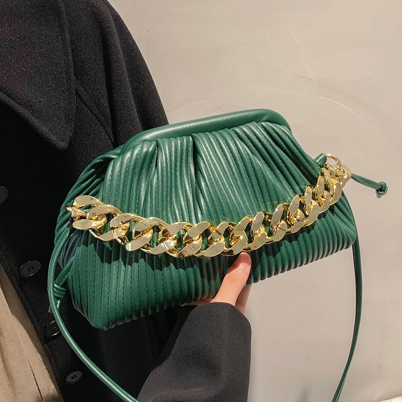 

Evening Bags Thick Chain PU Leather Shoulder Crossbody 2021 Hit Women Fashion Lady Handbags And Purses Green Clutch, Brown
