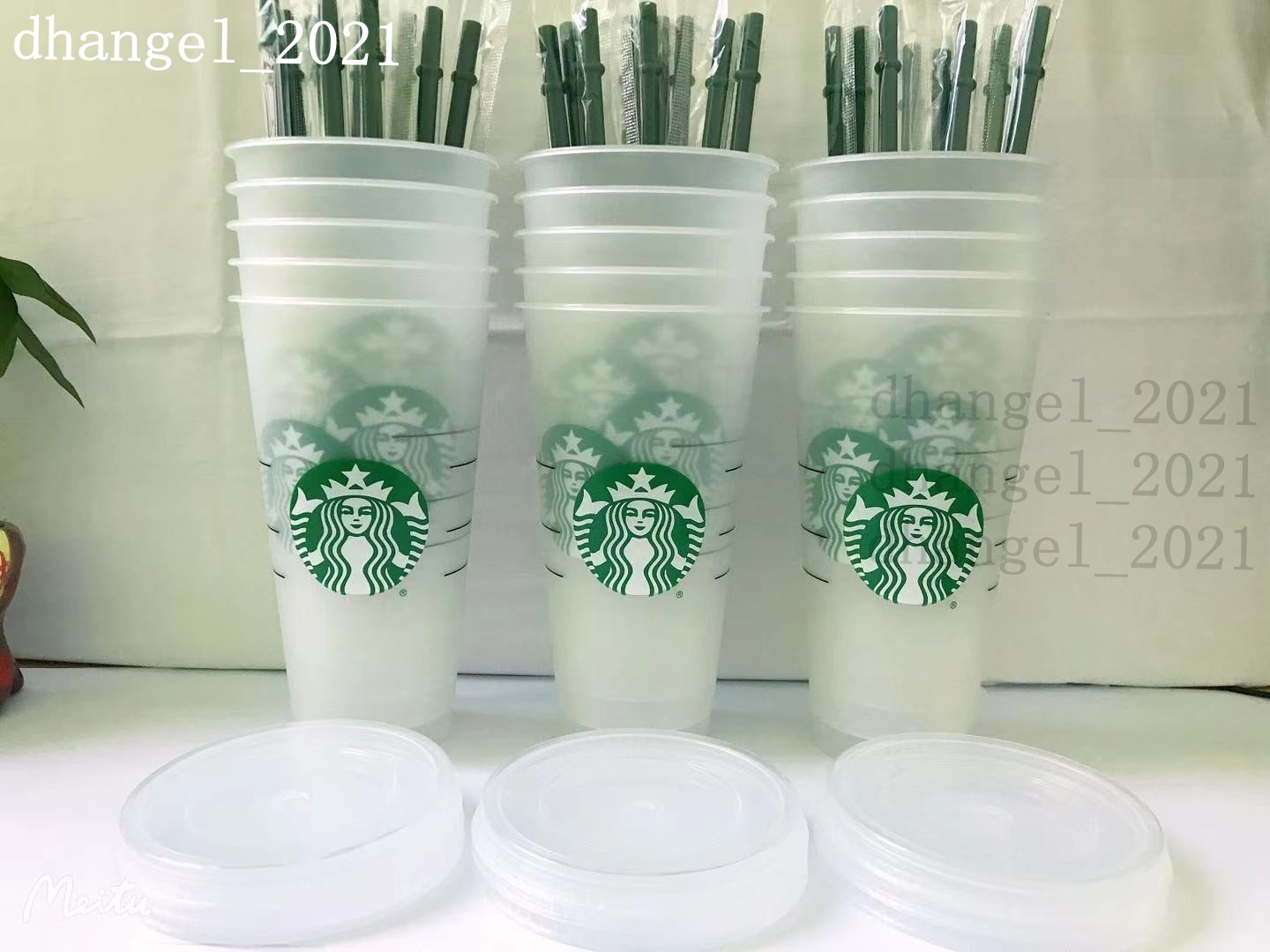 

Starbucks 24oz/710ml Mermaid Plastic Tumbler Reusable Straw Milk Tea Cold Water Cup, As picture