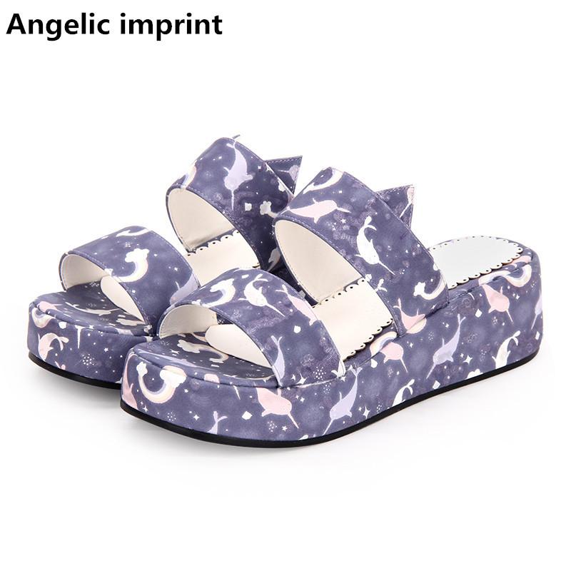 

Angelic Imprint Woman Mori Girl Lolita Cosplay Shoes Lady Mid Heels Pumps Women Princess Summer Dress Sandals 33-47 Fish Mouth, Black