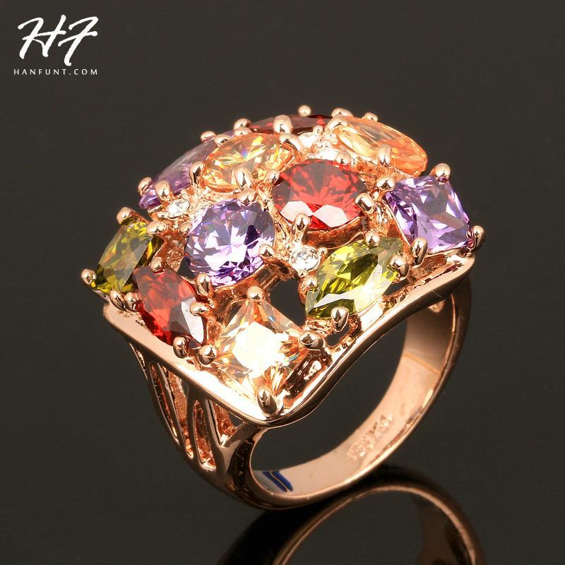 

Cluster Rings R001 Crystal Rose Gold Color Ring Jewelry Made With Genuine SWA ELEMENTS Crystals From Austria 4 Multi Sizes Sale, Golden;silver