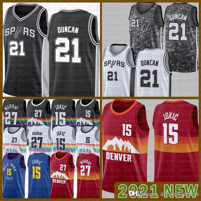 

2021 New MENS Basketball Jersey DenverNuggetsSan Mens AntonioSpursNikola Jamal 27 Murray 15 Jokic Tim 21 Duncan Ivory men, Mens-jersey