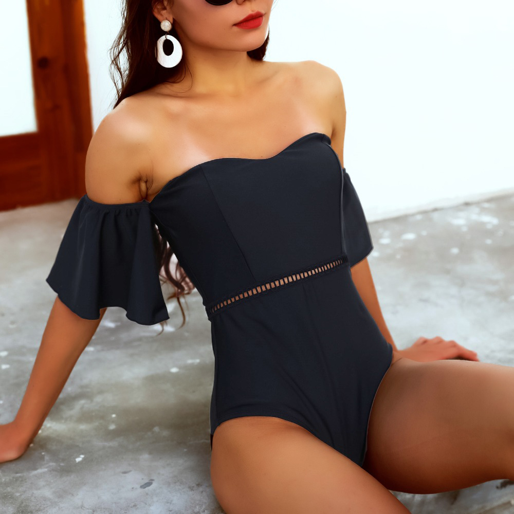 

PLAVKY Sexy Womens Bla Swimsuit For Women Swimwear Bandeau Ruffle Off Shoulder High Waist Bath Suit 2021 One Piece Swim Suit