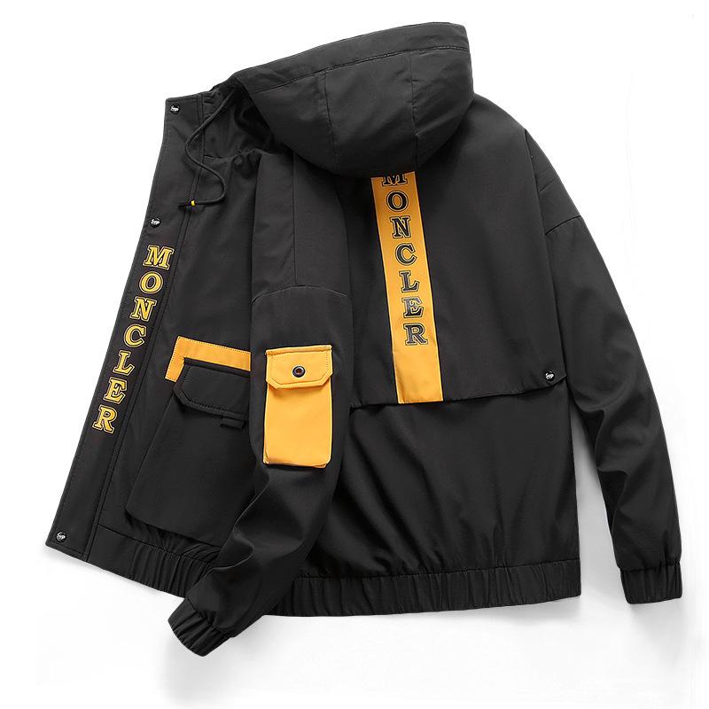 

Men' Jackets Coat Spring And Autumn Korean Fashion Tooling Hooded Jacket Clothes, Black earth yellow