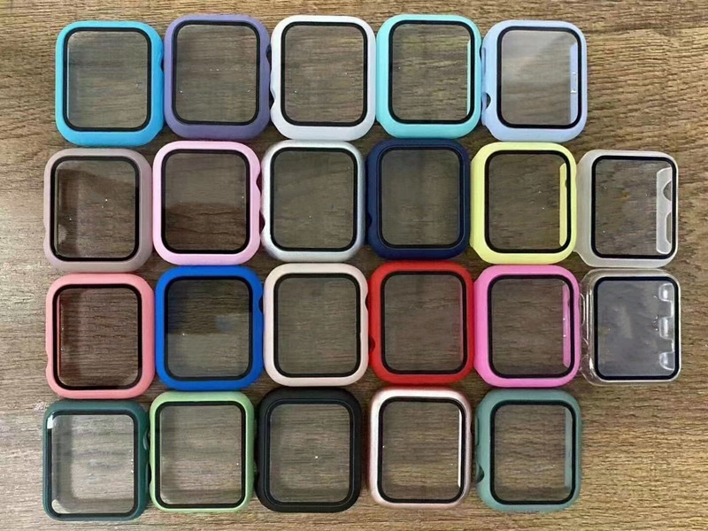 

Colorful PC Hard Bumper Cases With Tempered Glass Case for iWatch 1 2 3 4 5 6 Full Protection Covers 38mm 40mm 42mm 44mm Watchband, 40mm mixed colors
