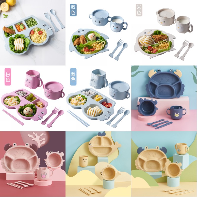 

6pcs/set Baby Bamboo Fiber Dishes Creative Car Shape Plate Divided Children Tableware Kid Food Plate Baby Learning Dishes Cup 210226 2243 Y2