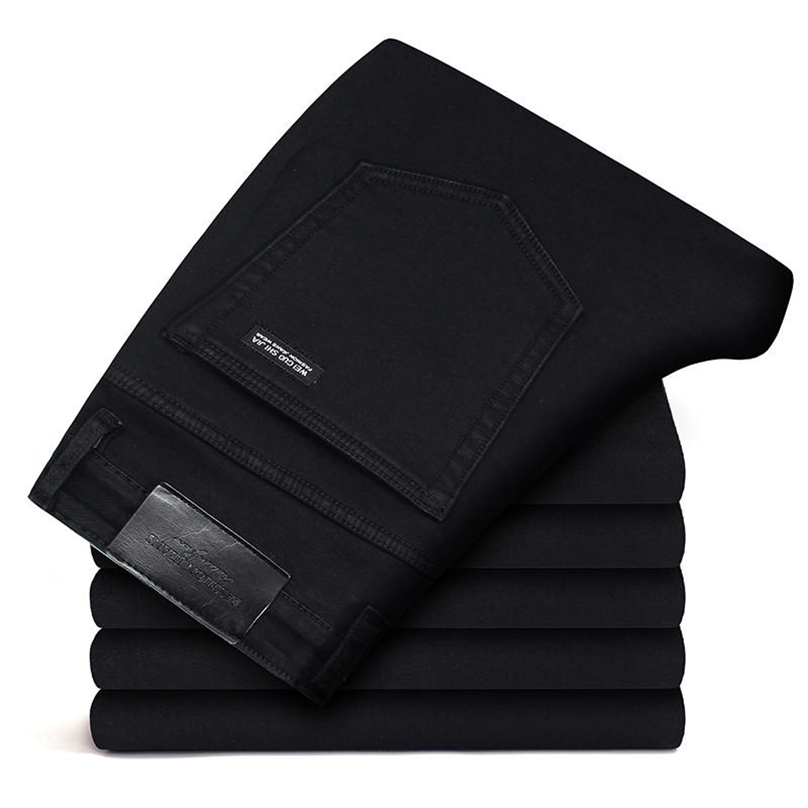 

Brands Jeans Trousers Men Clothes Black Elasticity Skinny Business Casual Male Denim Slim Pants Classic Style 211111, All black