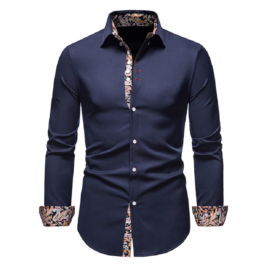 

2022 Happyjeffery New Men Shirts Slim Fit Floral Printed Long Sleeve Button Male Business Casual Men's Shirt Dress Casual LS13, Blue