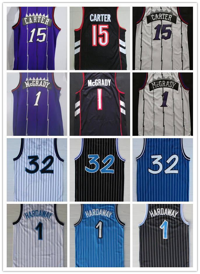 

retro Vince 15 Carter Jersey Tracy 1 McGrady Penny 1 Hardaway Shaquille 32 ONeal Jerseys Vintage 100% Stitching College Basketball Jersey, Black;red