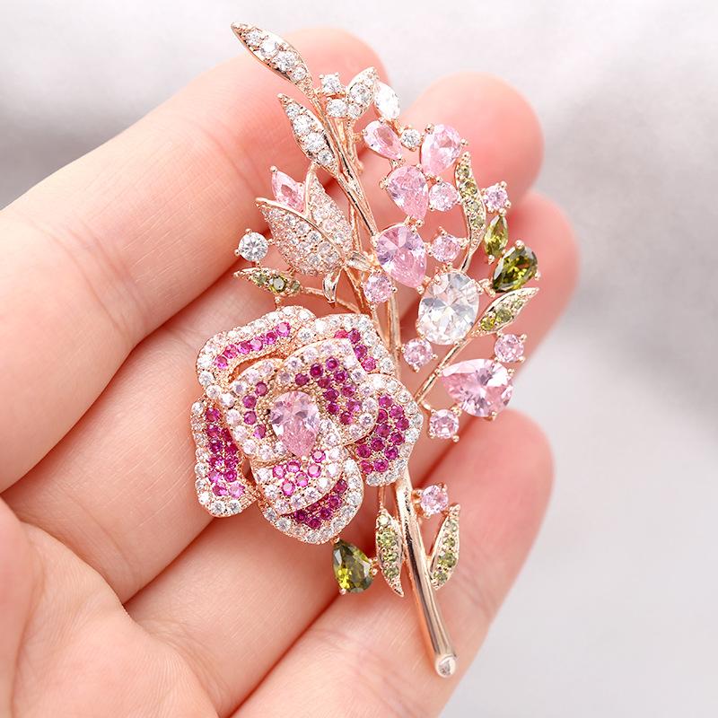 

Pins, Brooches OKILY Delicate Pink Zircon Rose Fashion Rhinestone Pin Brooch Pins Valentine's Day Gift For Women Coat Shawl Jewelry, Gray