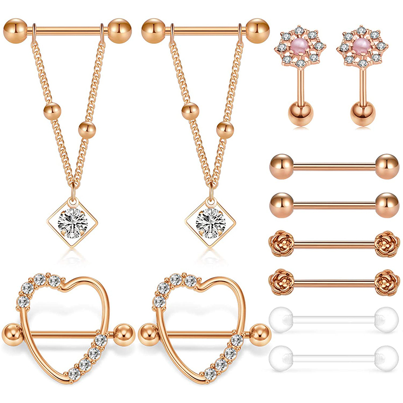 

14G Rings Ring Heart Chain Dangle ring Piercing Clear Tongue Nipple Barbell Retainer for Women Girls