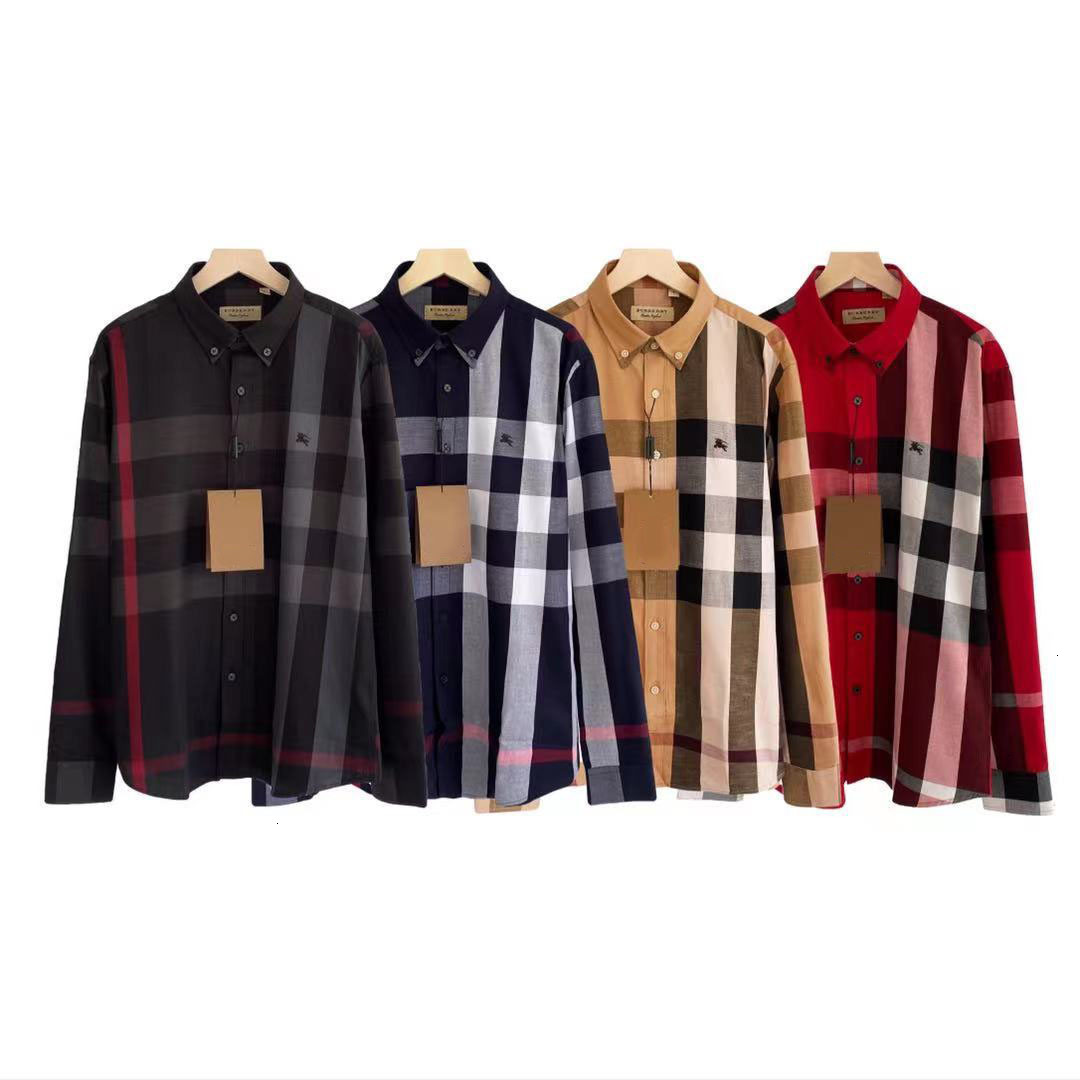 

Men's Casual Shirt Designer B/u/r/b/e/r/r/r Plaid Summer Luxury Quality Silk Cotton Long Sleeve Solid Color Large Size  - xxxl, White;black