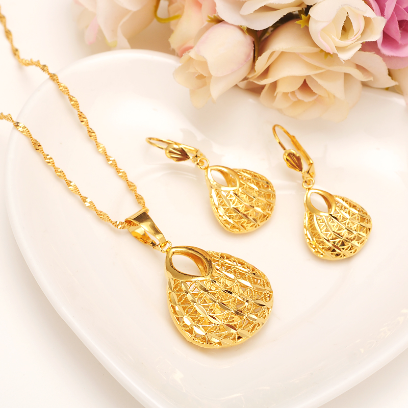 Fashion Bag Pendant Earring Set Women Party Gift 18 k Fine G/F Gold Necklace Earrings Jewelry Sets-image-675478302