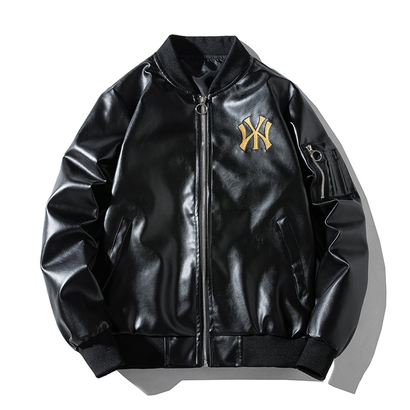 

Male Bomber Jacket Men Motorcycle Faxu Leahter Jacket Embroidered Stand Collar Outwear Casual Windbreaker veste homme fall 211111, C129 silver