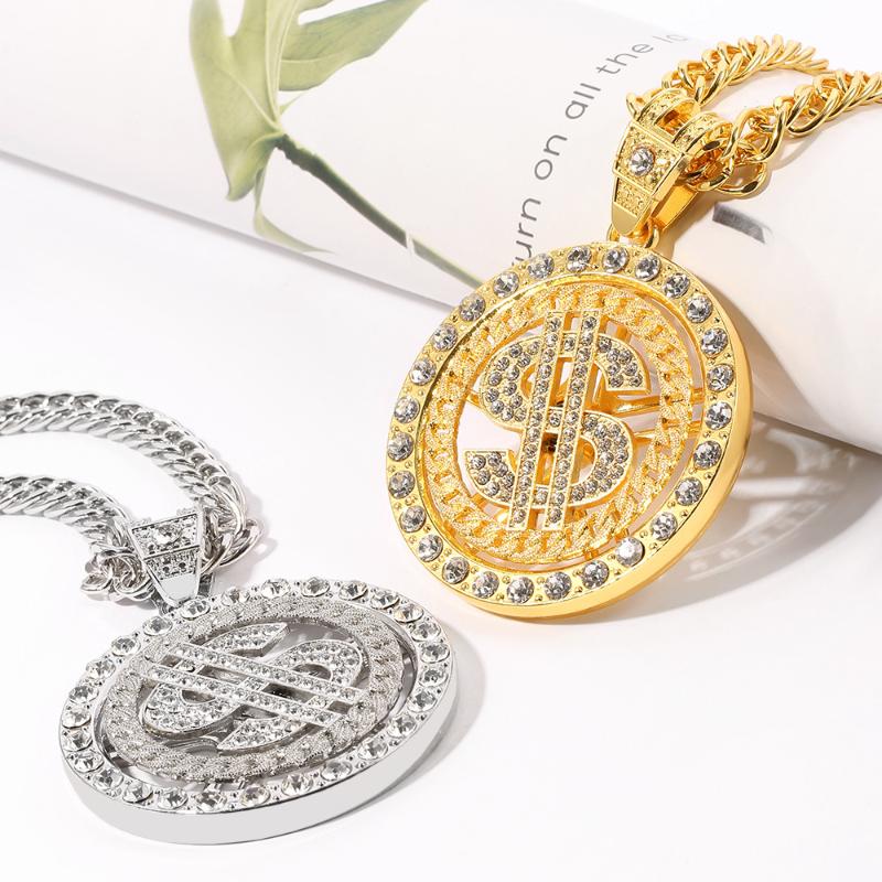 

Pendant Necklaces CKN Fashion Dollar Necklace For Man Woman Full Rhinestone Decompress Rotating Gyro Cuban Chain Gift