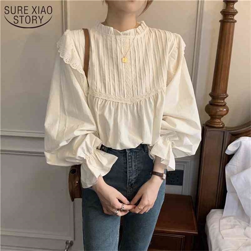 

Spring Long Sleeve White Blouse Women Korean Vintage Lace Elegant Womens Tops and Blouses Casual Shirts Women 12276 210519