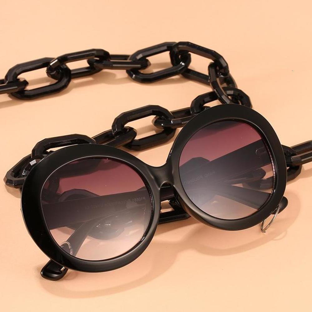 

sunglasses Round Women Sunglasses Sun Glasses for Men European Designer Hiphop Unisex Trendy Big Eyewear Chain Uv400 Zonnebril Heren, Black