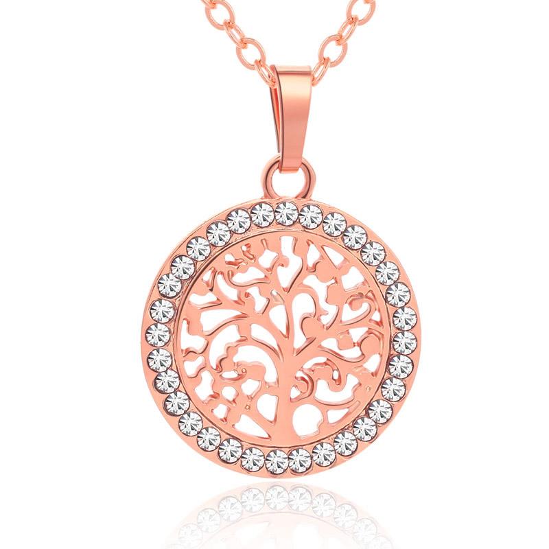 Pendant Necklaces 2021 Fashion Trendy Rhinestone Tree Of Life Round Necklace/chains For Rose Gold Women Lucky Jewelry Gift Bijoux-image-704479133