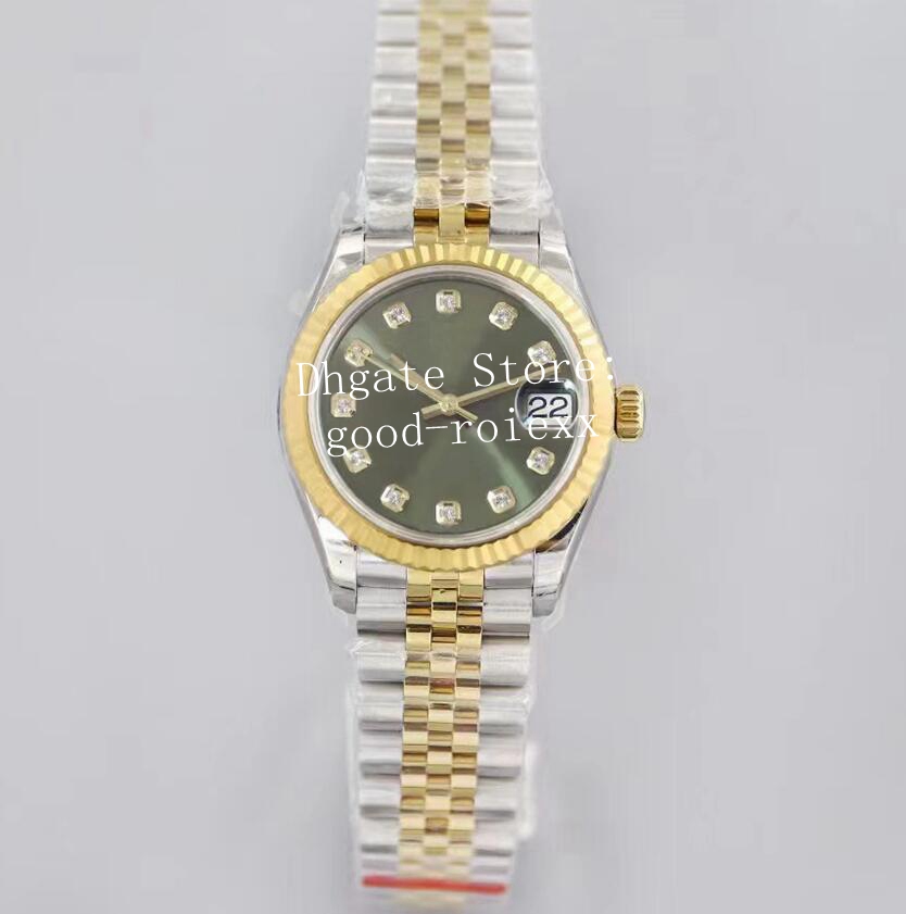 

31mm Olive Green Dial Gray Mother Pearl Ladies Watches Women's Automatic Cal.2688 Eta Watch Jubilee Bracelet EWF Ladys Date 278273 Yellow Gold Women EW Wristwatches, Box