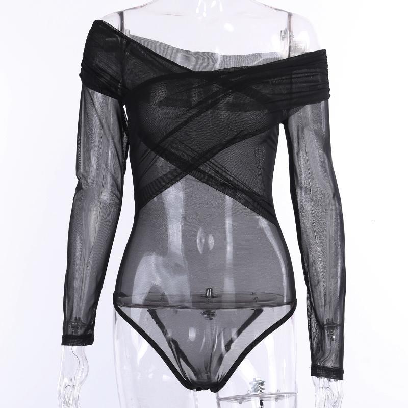 Women&#039;s Jumpsuits & Rompers Style Womens Bodysuit Ladies Mesh Fishnet Sheer Off Shoulder Long Sleeve Leotard Bodysuit Top-image-684502876