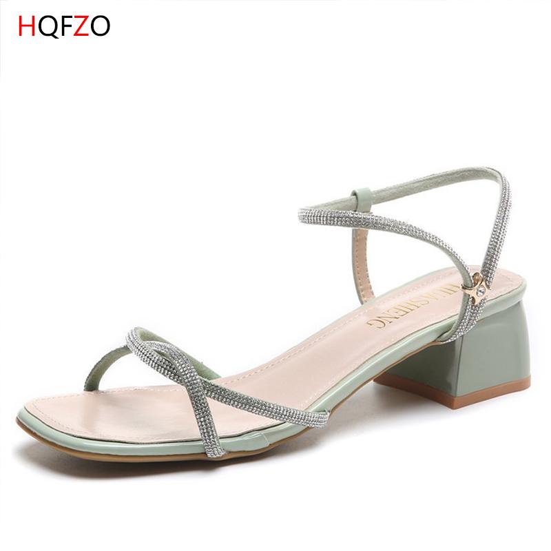 

Peep Toe Clear Women Sandals High Heels Summer Chunky Shoes Narrow Band Mujer 2021, Black
