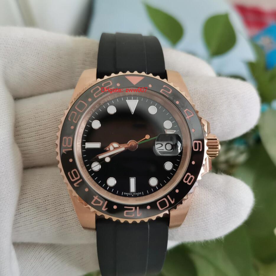 

Factory Supplier Topselling Sapphire Wristwatches Rose Gold 40mm 116710 GMT Rubber Bracelet black Dial Movement Automatic Mens Watch Watches