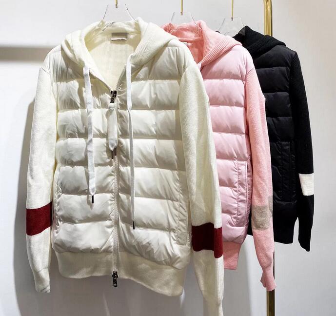 

Luxury France Mens maya down jacket Knit stitching Embroidered logo Knitted designer brand women Parkas Panel Casual coats Bomber jackets, White
