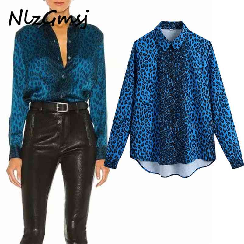 

Blouse Women Blue Leopard Loose Blouses Single-Breasted Female Stylsih Shirts Fashion Spring Summer Tops 210628, As picture