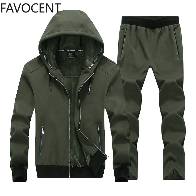 

Men's Tracksuits L-9XL Tracksuit Set Winter Male Sporting Hoodies Thick Sweatsuit Two Piece Sports Clothing Plus Size 0X3H, Army green