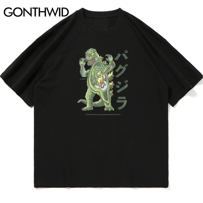 

Harajuku Japanese Style Print Short Sleeve Tees Shirts Streetwear Hip Hop Casual Loose Tshirts Mens Fashion Tops 210602, Black