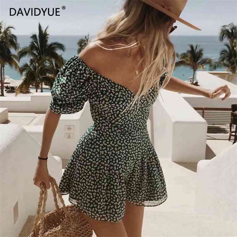 

Summer dress boho korean off shoulder beach dress elegant kawaii green vintage floral sexy v neck mini dress vestidos 210630