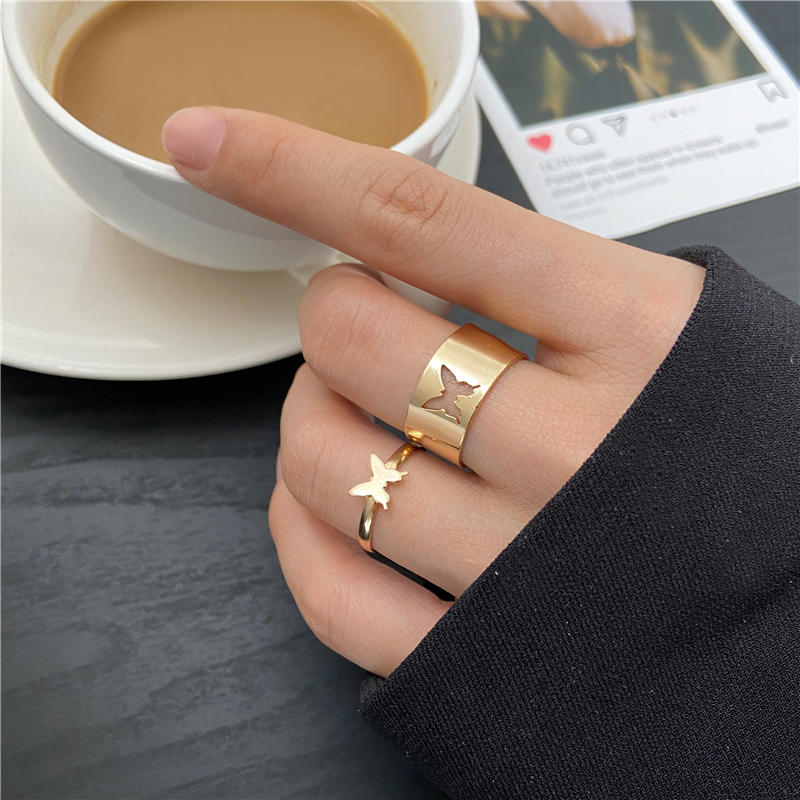 

INS Trendy Gold Silver Butterfly Rings For Women Men Lover Couple Rings Set Friendship Engagement Wedding Open Rings 2021 Jewelry