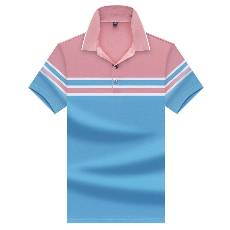 

Mens Brand Shirt 2021 Summer Casual Business Short Sleeve High Quality Cotton Striped Slim Men's Polos, Blue
