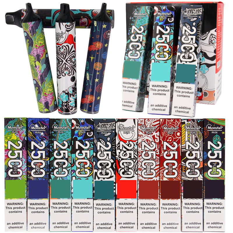 

10 colors Original e Cigarette Disposable Vape Monster max 2500Puffs Power Battery Pre-filled Pods Cartridges Vapor vs puff bars