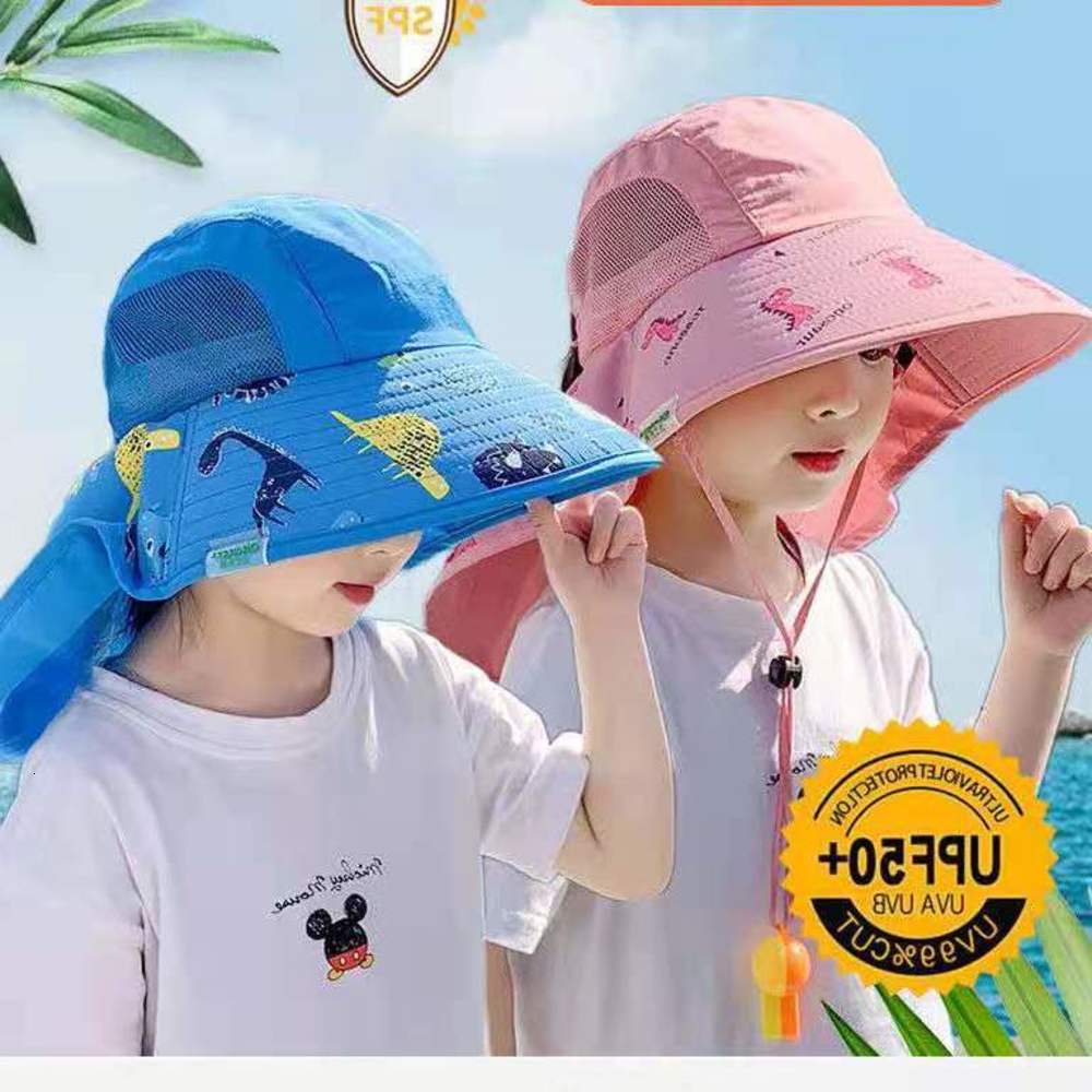 

Children's sunshade cap spring and summer baby cute cartoon sunscreen ultraviolet big edge neck shawl sun hat, Blue;gray