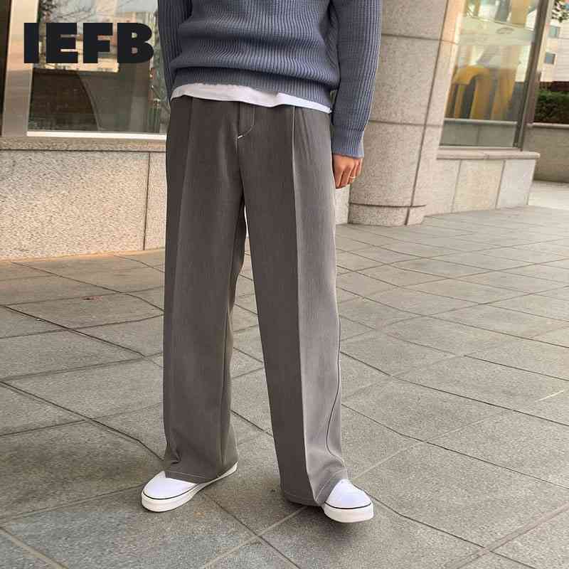 

IEFB Spring Summer Men's Wear Straight Casual Pants High Waist Loose Wide Leg Trousers For Male Korean Fashion 9Y6135 210524, Gray