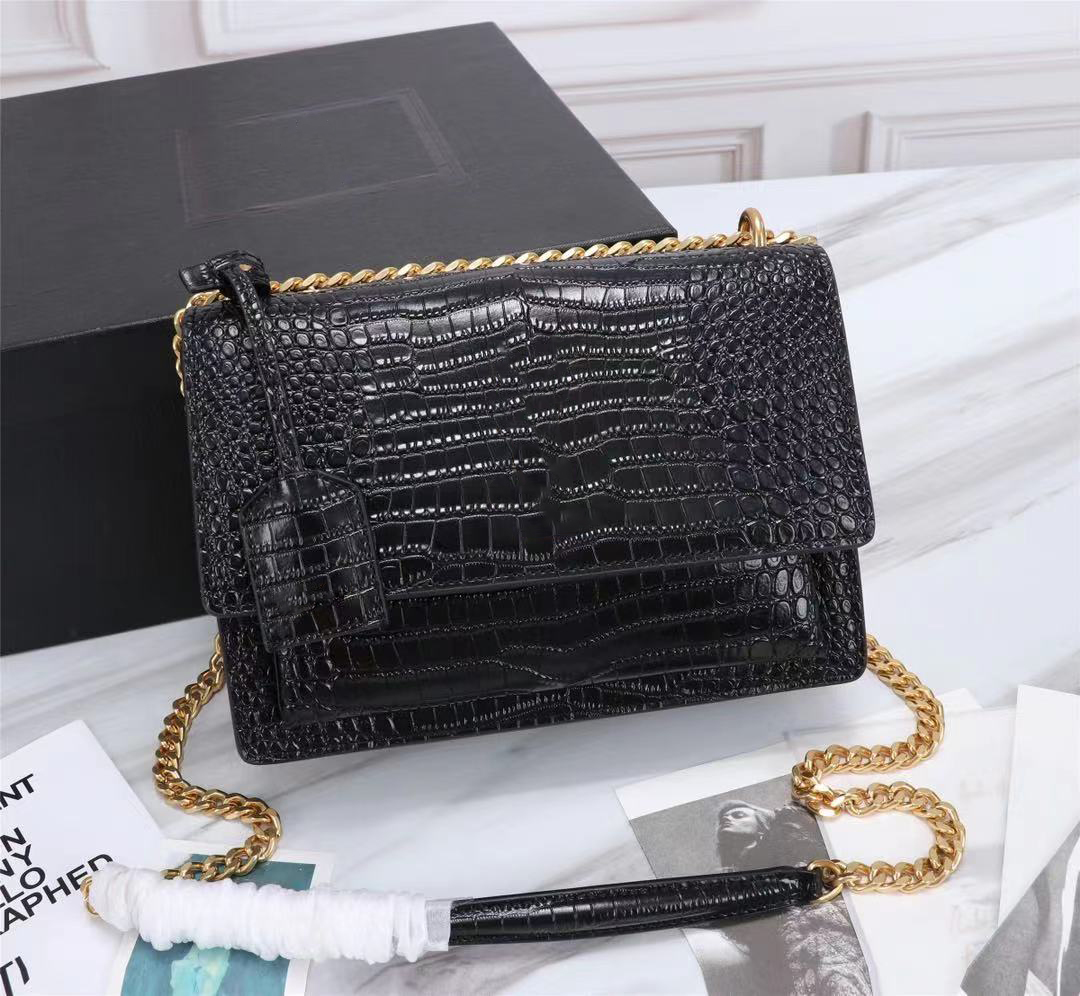 

Luxury Designe 442906 Crocodile-Embossed 22cm bag ,High Quality Sunset Medium Free Bag+Dustbags,DHL Bag,Alligator,with Leather Shoulder Shiny Top Lady handbags, Gift bags