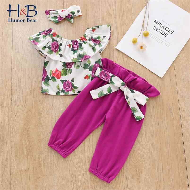 

Summer born Baby Girls Clothes Set Strapless Floral Printed Top +Bow Denim Pant+Hairband 3Pcs Cute 210611, Bz2385 purple