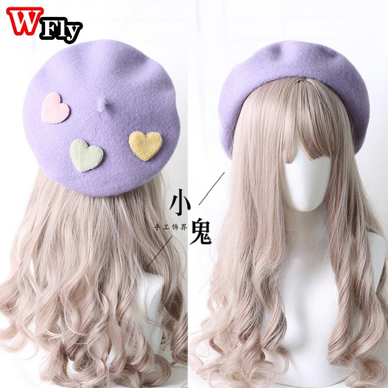 

Berets Harajuku Sweet Lolita Love Heart Beret Hats Lovely Women's Girls Wool Winter Warm Hat Painter's Dome Caps Headdress, Color 5