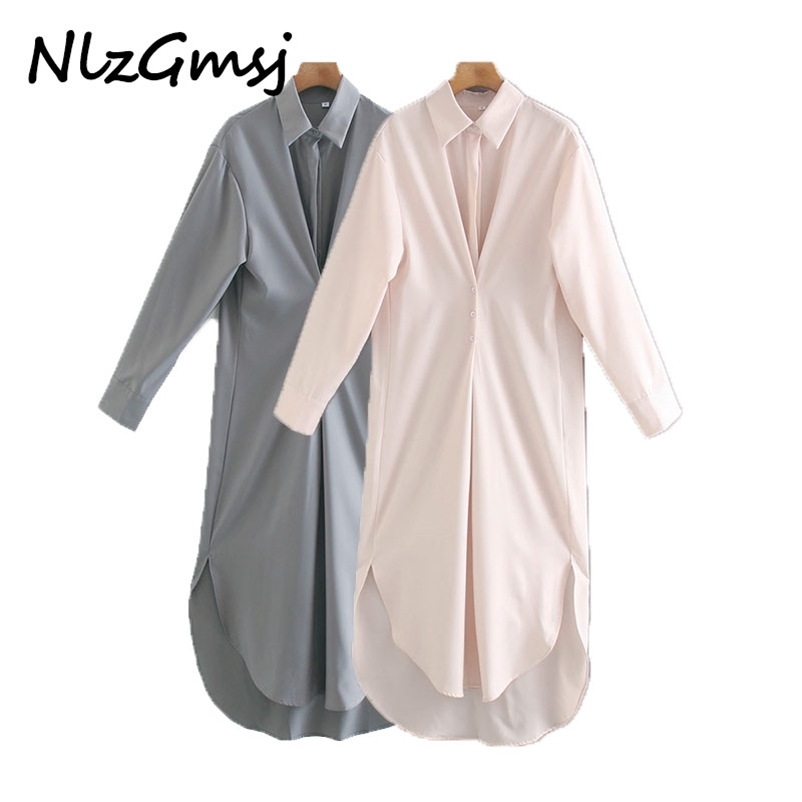 

Dres Long Sleeve Shirt Spring Autumn Midi es Elegant 210628, As picture