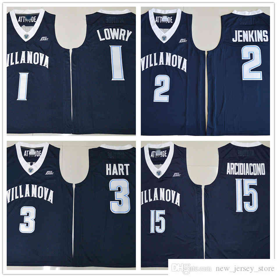 

NCAA Villanova Wildcats College Jerseys 1 Kyle Lowry 2 Kris Jenkins 3 Josh Hart 15 Ryan Arcidiacono Basketball Jersey Navy Blue Color, Black