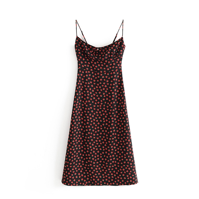 

Vintage chiffon floral boho dress women Sexy backless midi Summer elegant black beach party korean vestidos 210520, Picture color