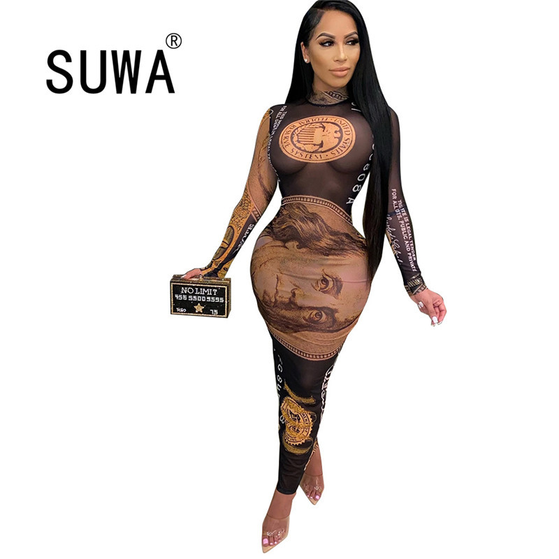 

Women Wholesale Autumn Winter Midi Dress Casual Fashion O-Neck Full Sleeve Colorful Print National Night Club Party Dresses 210525, Brown