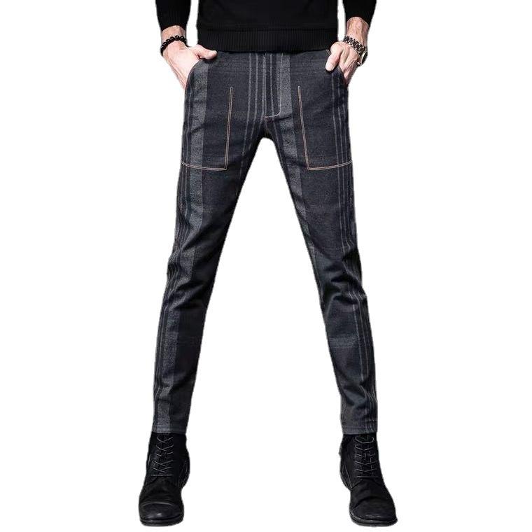 

Men's Pants 2021 Mens Casual Trousers Skinny Stretch Chinos Slim Pant Plaid Check Male, 3489 blue