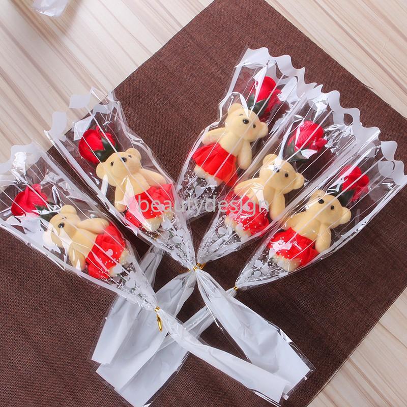 

DHL Single Bear Soap Flower Bear Simulation Artificial Flower Rose Single Rose For Valentines Day Party Single Bouquet Gift DD, Customize