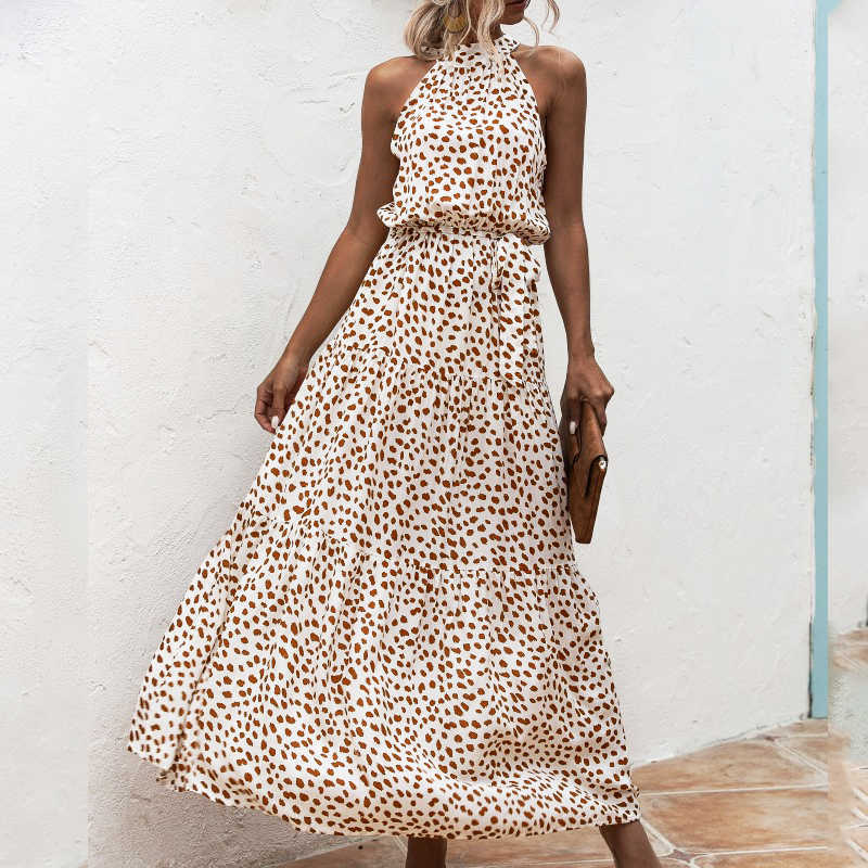 

Summer Sexy Long Dress Women 2021 Fashion Sleeveless Print Flowers Polka-dot Halter Boho Dresses Women Casual Holiday Vestidos Y0603